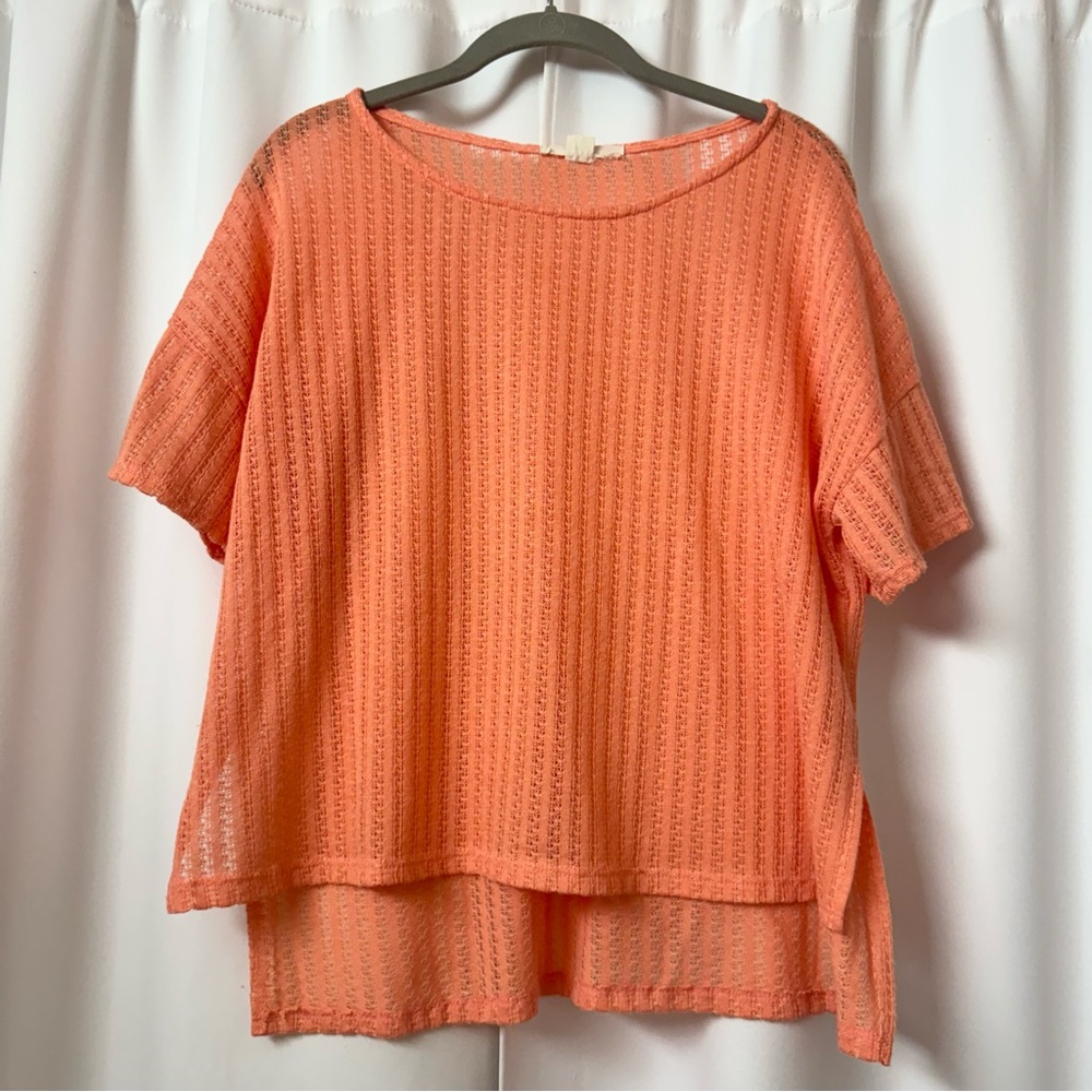 Cute Orange Beachy See Through Sheer High Low Top Size Large